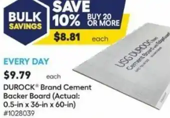 Lowe's Durock Brand Cement Backer Board offer