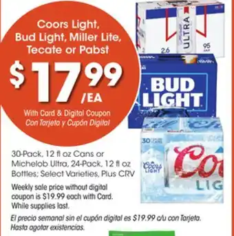 Ralphs Coors light, bud light, miller lite, tecate or pabst offer