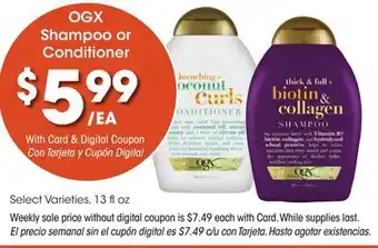 Ralphs Ogx shampoo or conditioner offer