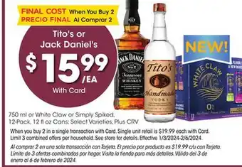 Ralphs Tito's or jack daniel's offer