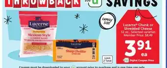 Vons Lucerne chunk or shredded cheese offer