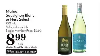 Pavilions Matua sauvignon blanc or hess select offer