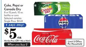 Pavilions Coke, pepsi or canada dry offer
