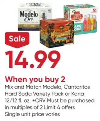 Stater Bros Modelo, cantaritos hard soda variety pack or kona offer