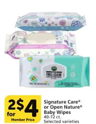 Albertsons Signature care or open nature baby wipes offer