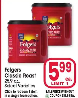Jewel-Osco Folgers classic roast offer