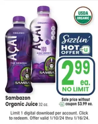 Jewel-Osco Sambazon organic juice offer