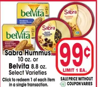 Jewel-Osco Sabra hummus 10 oz. or belvita 8.8 oz offer