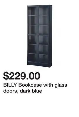 Ikea Billy bookcase with glass doors, dark blue offer