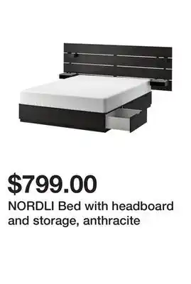 Ikea Nordli bed with headboard and storage, anthracite offer