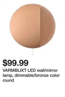 Ikea Varmblixt led wall/mirror lamp, dimmable/bronze color round offer