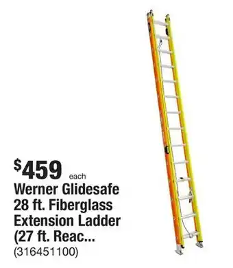 The Home Depot Werner glidesafe 28 ft. fiberglass extension ladder (27 ft. reach height) with 300 lb. load capacity type ia duty rating offer