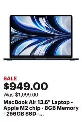 Best Buy Macbook air 13.6 laptop - apple m2 chip - 8gb memory - 256gb ssd - midnight offer