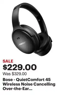 Best Buy Bose - quietcomfort 45 wireless noise cancelling over-the-ear headphones - triple black offer