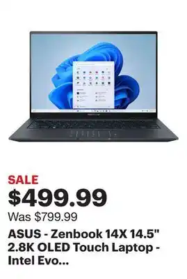 Best Buy Asus - zenbook 14x 14.5 2.8k oled touch laptop - intel evo platform i5-13500h - 8gb memory - 512gb ssd - inkwell gray offer