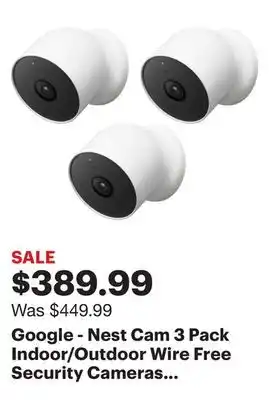 Best Buy Google - nest cam 3 pack indoor/outdoor wire free security cameras - snow offer