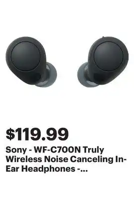 Best Buy Sony - wf-c700n truly wireless noise canceling in-ear headphones - black offer