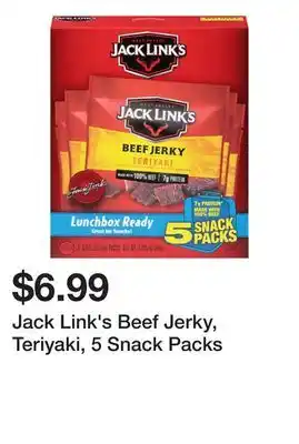 Wegmans Jack link's beef jerky, teriyaki, 5 snack packs offer
