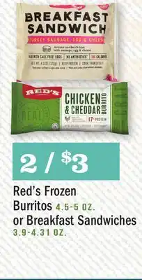 Heinen's Red's frozen burritos 4.5-5 oz. or breakfast sandwiches 3.9-4.31 oz offer