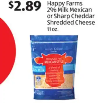 Aldi Happy farms 2% milk mexican or sharp cheddar shredded cheese offer