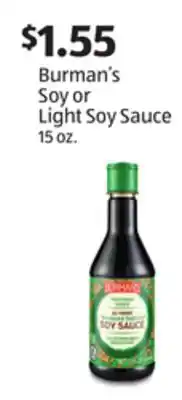 Aldi Burman's soy or light soy sauce offer