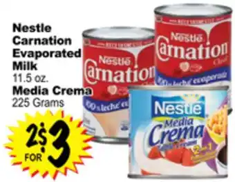 Superior Grocers Nestle carnation evaporated milk 11.5 oz. media crema 225 grams offer