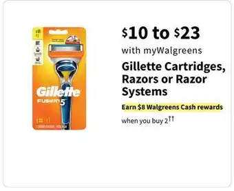 Walgreens Gillette cartridges, razors or razor systems offer