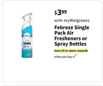 Walgreens Febreze single pack air fresheners or spray bottles offer