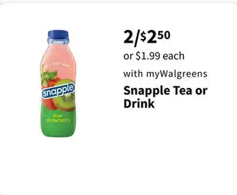 Walgreens Snapple tea or drink offer