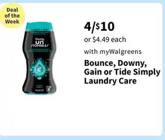 Walgreens Bounce, downy, gain or tide simply laundry care offer