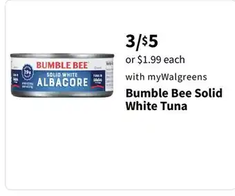 Walgreens Bumble bee solid white tuna offer
