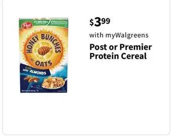 Walgreens Post or premier protein cereal offer