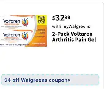 Walgreens 2-pack voltaren arthritis pain gel offer