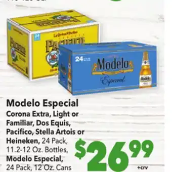 Vallarta Supermarkets Modelo especial corona extra, light or familiar dos equis co stella artois heineken offer
