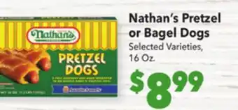 Vallarta Supermarkets Nathan's pretzel or bagel dogs offer