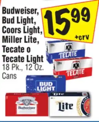 El Super Budweiser, bud light, coors light, miller lite, tecate o tecate light offer