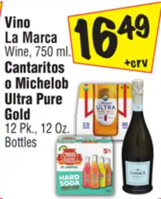 El Super Vino la marca wine, 750 ml. cantaritos o michelob ultra pure gold.,. bottles offer