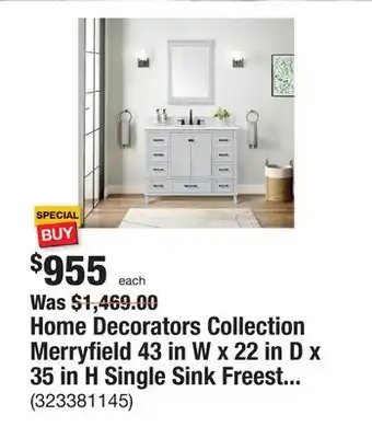 Home decorators collection merryfield 43 in w x 22 in d x 35 in h single sink freestanding bath vanity in dove grey with whit