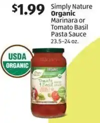 Aldi Simply Nature Organic Marinara or Tomato Basil Pasta Sauce offer