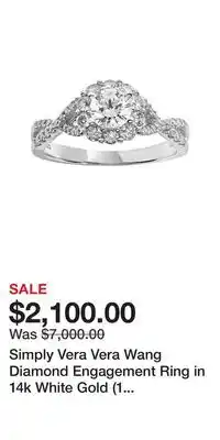 Kohl's Simply vera vera wang diamond engagement ring in 14k white gold (1 ct. t.w.) - size: 7 offer