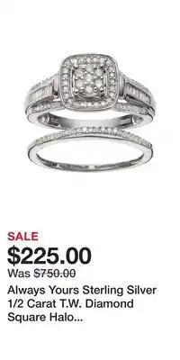 Kohl's Always yours sterling silver 1/2 carat t.w. diamond square halo engagement ring set - size 7 offer
