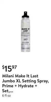 Walmart Milani make it last jumbo xl setting spray, prime + hydrate + set, natural finish offer