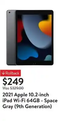 Walmart 2021 apple 10.2-inch ipad wi-fi 64gb - space gray (9th generation) offer