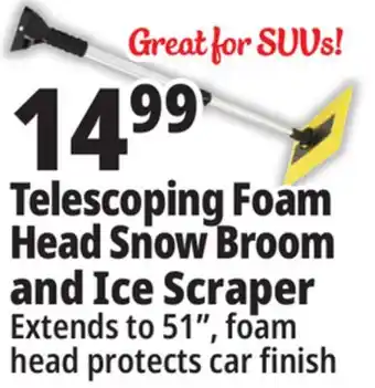 Ocean State Job Lot 51 telescoping foam head snowbroom and ice scraper offer