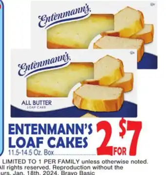 Bravo Supermarkets Entenmann's loaf cakes offer