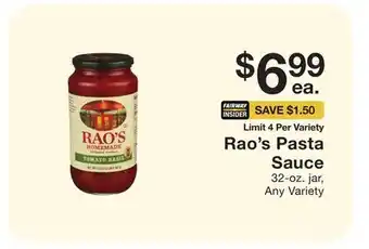 Fairway Store Market Rao's pasta sauce offer