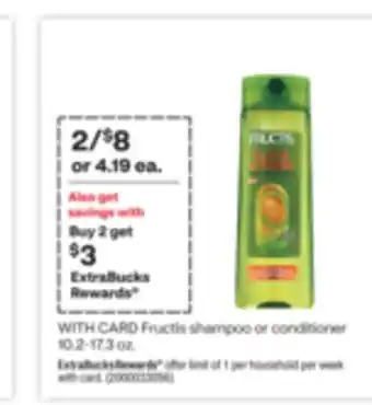 CVS Garnier fructis shampoo or conditioner 10.2-17.3 oz offer