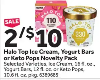 Stop&Shop Halo top ice cream, yogurt bars or keto pops novelty pack offer