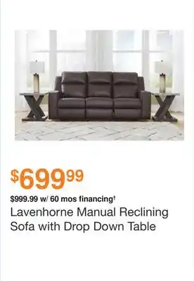 Ashley Furniture Lavenhorne manual reclining sofa with drop down table offer