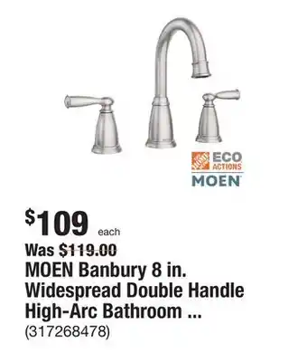 The Home Depot Moen banbury 8 in. widespread double handle high-arc bathroom faucet in spot resist brushed nickel (valve included) offer